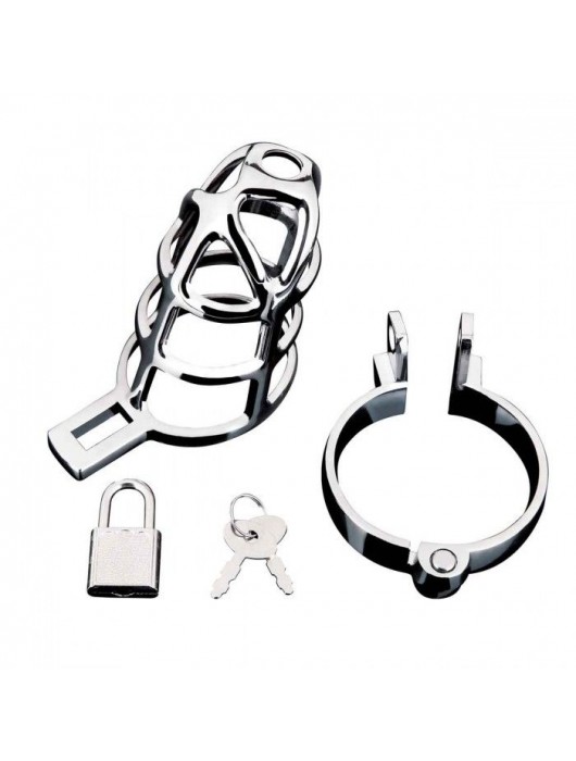 Серебристая металлическая клетка для члена с замком Enslave Cock Cage - BlueLine - купить с доставкой в Кемерово