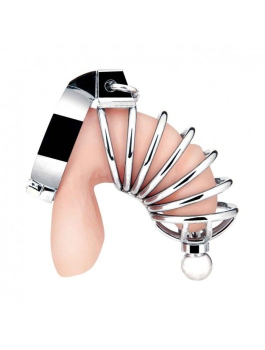 Серебристая клетка для члена Urethral Play Cage - BlueLine - купить с доставкой в Кемерово