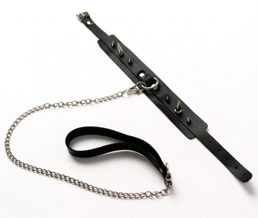 Черный ошейник с шипами и поводком - Crazy Handmade - купить с доставкой в Кемерово