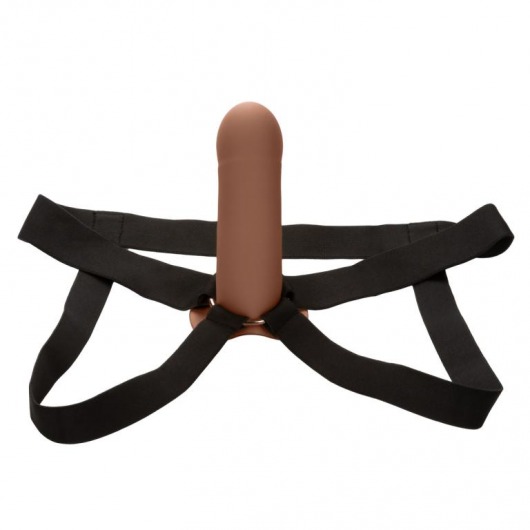 Коричневый фаллопротез из силикона Extension with Harness - 15,75 см. - California Exotic Novelties - купить с доставкой в Кемерово