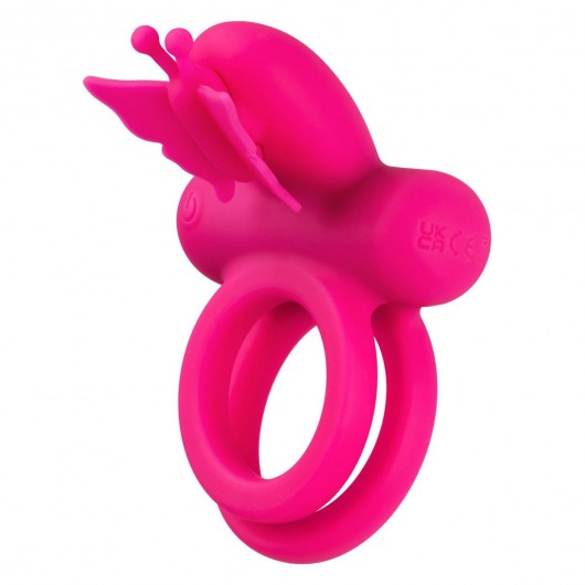 Розовое эрекционное виброкольцо Silicone Rechargeable Dual Butterfly Ring - California Exotic Novelties - в Кемерово купить с доставкой