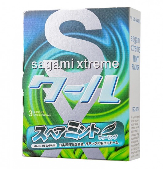 Презервативы Sagami Xtreme Mint с ароматом мяты - 3 шт. - Sagami - купить с доставкой в Кемерово