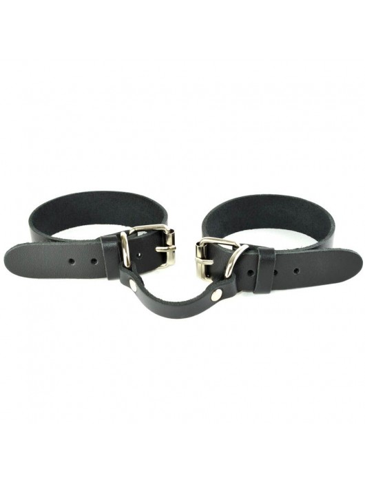 Черные кожаные наручники со съемной красной опушкой - Sitabella - купить с доставкой в Кемерово