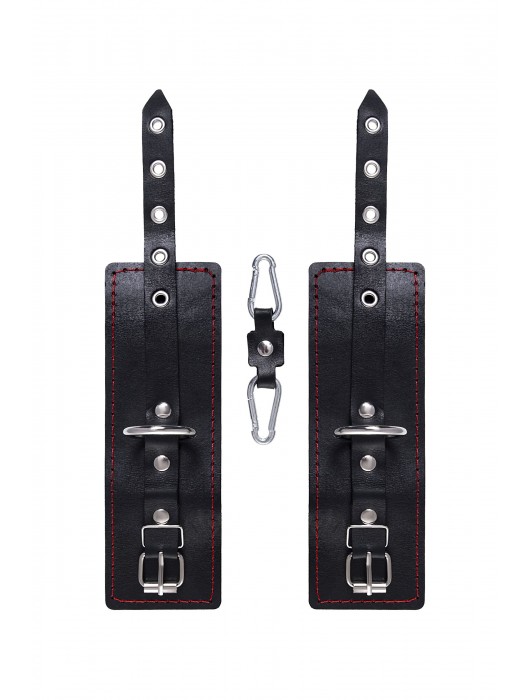Черные кожаные однослойные наручники с контрастной строчкой - Pecado - купить с доставкой в Кемерово