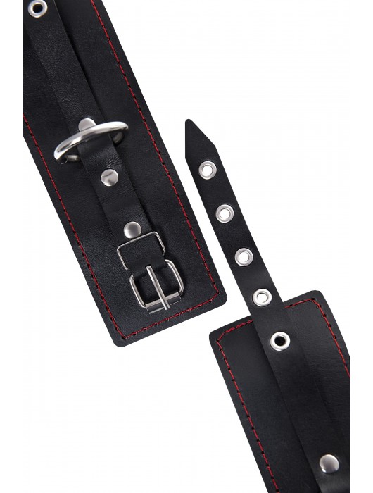 Черные кожаные однослойные наручники с контрастной строчкой - Pecado - купить с доставкой в Кемерово