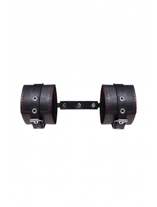 Черные кожаные однослойные оковы с контрастной строчкой - Pecado - купить с доставкой в Кемерово