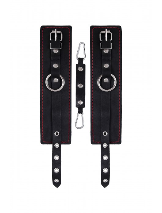 Черные кожаные однослойные оковы с контрастной строчкой - Pecado - купить с доставкой в Кемерово