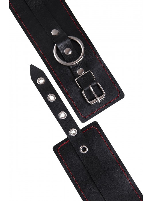 Черные кожаные однослойные оковы с контрастной строчкой - Pecado - купить с доставкой в Кемерово