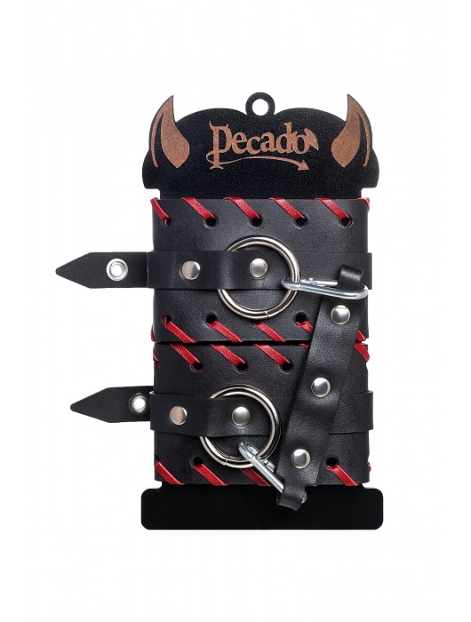 Черно-красные оковы из натуральной кожи - Pecado - купить с доставкой в Кемерово