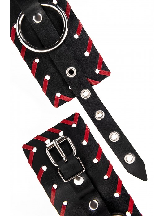 Черно-красные оковы из натуральной кожи - Pecado - купить с доставкой в Кемерово