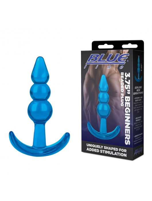 Голубой анальный плаг Beginners Beaded Plug - 9,5 см. - BlueLine