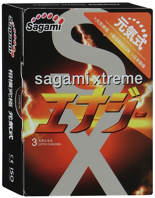 Презервативы Sagami Xtreme ENERGY с ароматом энергетика - 3 шт. - Sagami - купить с доставкой в Кемерово