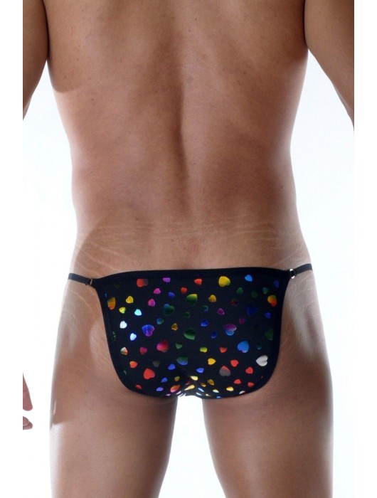 Черные мужские трусы-танга с разноцветными сердечками - Don Moris купить с доставкой