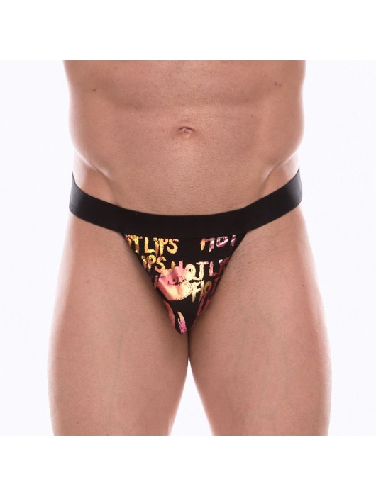 Черные мужские трусы-тонги с блестящими надписями - Don Moris купить с доставкой