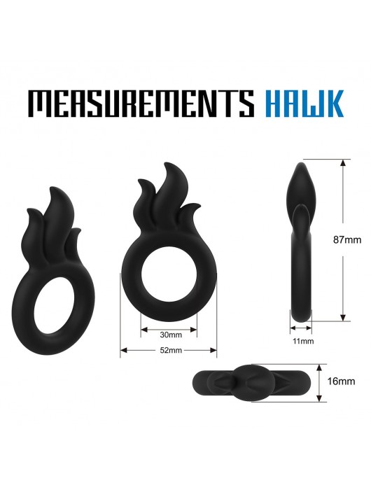 Черное эрекционное кольцо-пламя Rooster Hawk - Velv or - в Кемерово купить с доставкой