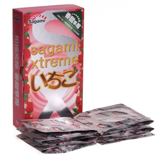 Презервативы Sagami Xtreme Strawberry c ароматом клубники - 10 шт. - Sagami - купить с доставкой в Кемерово