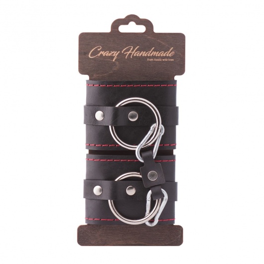 Черные однослойные кожаные наручники с контрастной строчкой - Crazy Handmade - купить с доставкой в Кемерово
