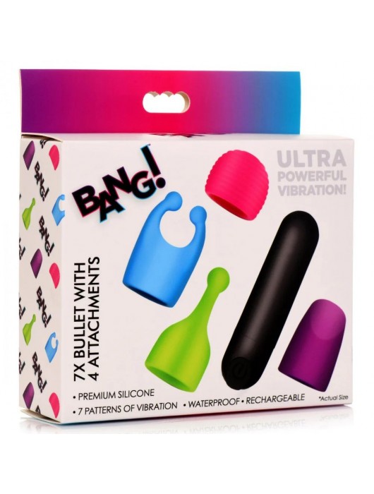 Вибропуля с 4 эластичными насадками Rechargeable Bullet With 4 Attachments - XR Brands