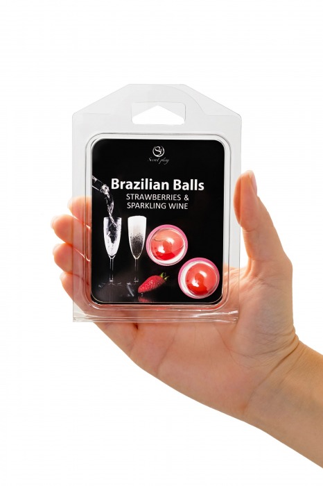 Набор из 2 шариков с массажным маслом Brazilian Balls с ароматом клубники и шампанского - Secret Play - купить с доставкой в Кемерово