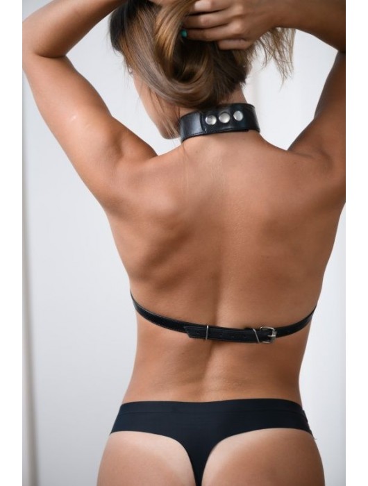 Черная кожаная сбруя с ошейником plus size из нежной кожи - БДСМ Арсенал - купить с доставкой в Кемерово