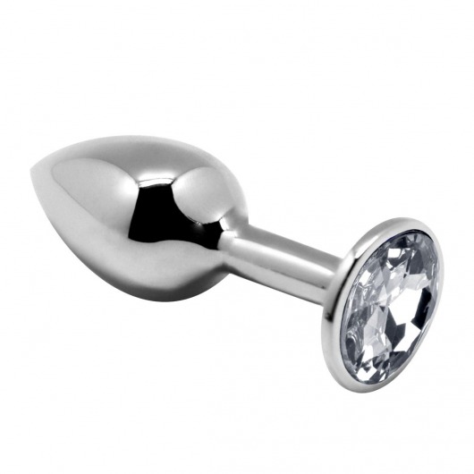 Серебристая анальная втулка с прозрачным кристаллом Mini Metal Butt Plug Size M - 8 см. - Adrien Lastic