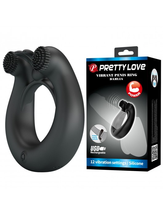 Черное эрекционное кольцо Dahlia с 2 стимулирующими щеточками - Baile - в Кемерово купить с доставкой