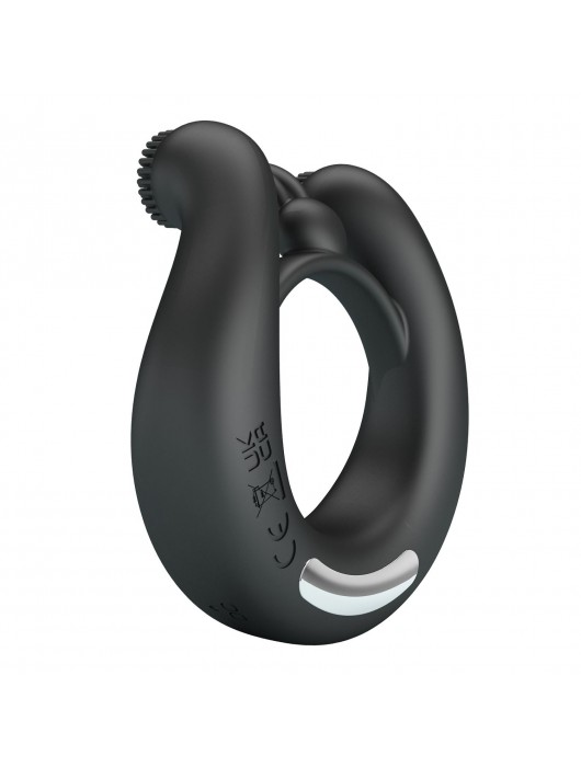 Черное эрекционное кольцо Dahlia с 2 стимулирующими щеточками - Baile - в Кемерово купить с доставкой