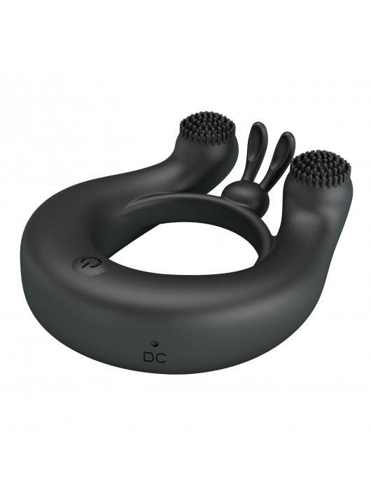 Черное эрекционное кольцо Dahlia с 2 стимулирующими щеточками - Baile - в Кемерово купить с доставкой