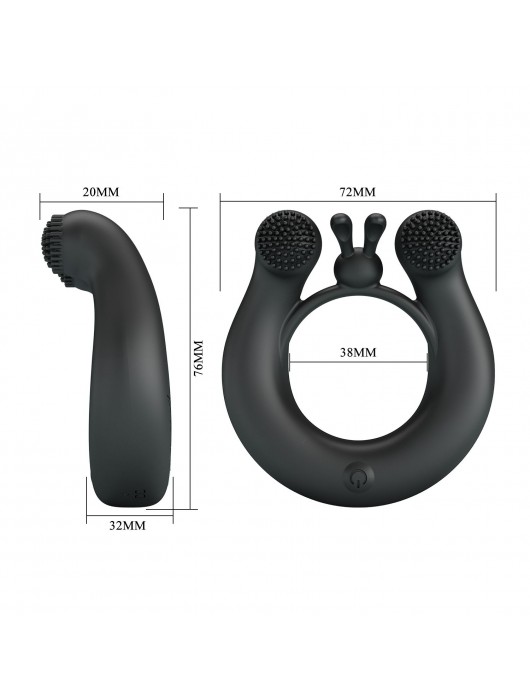 Черное эрекционное кольцо Dahlia с 2 стимулирующими щеточками - Baile - в Кемерово купить с доставкой