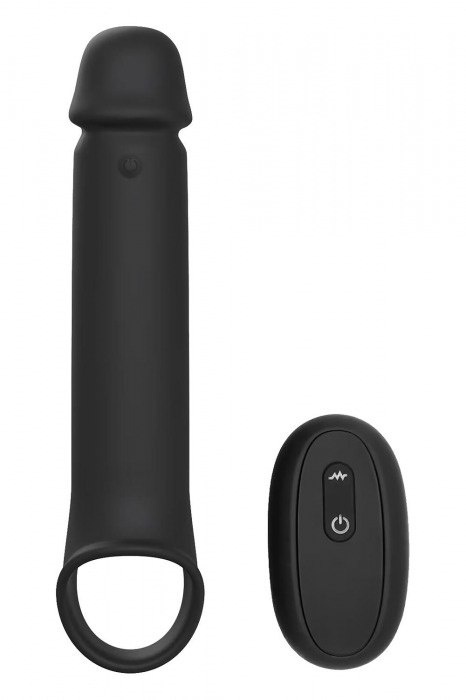 Черная насадка-удлинитель с вибрацией Vibrating Extender With Remote - Dream Toys - в Кемерово купить с доставкой