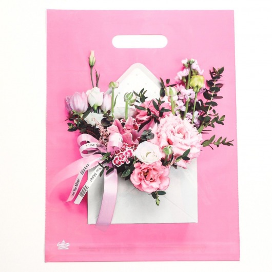 Розовый пакет с цветочным принтом и вырубной ручкой (40х31 см) - Сима-Ленд - купить с доставкой в Кемерово