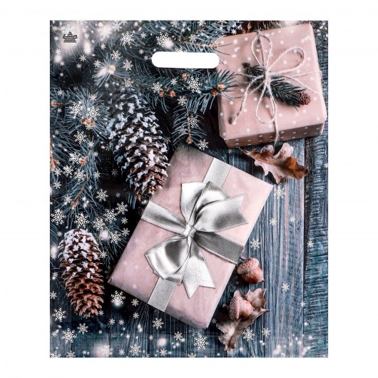 Новогодний пакет с принтом в виде подарков и вырубной ручкой (45х38 см) - Сима-Ленд - купить с доставкой в Кемерово