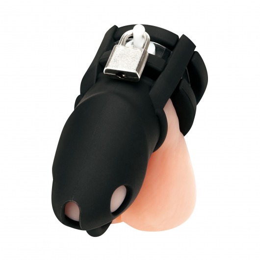 Черная клетка для пениса Silicone Small 2 in Cock Cage With Ball Divider - BlueLine - купить с доставкой в Кемерово