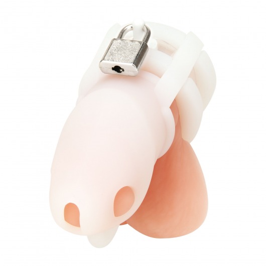Белая клетка для пениса Silicone Small 2 in Cock Cage With Ball Divider - BlueLine - купить с доставкой в Кемерово
