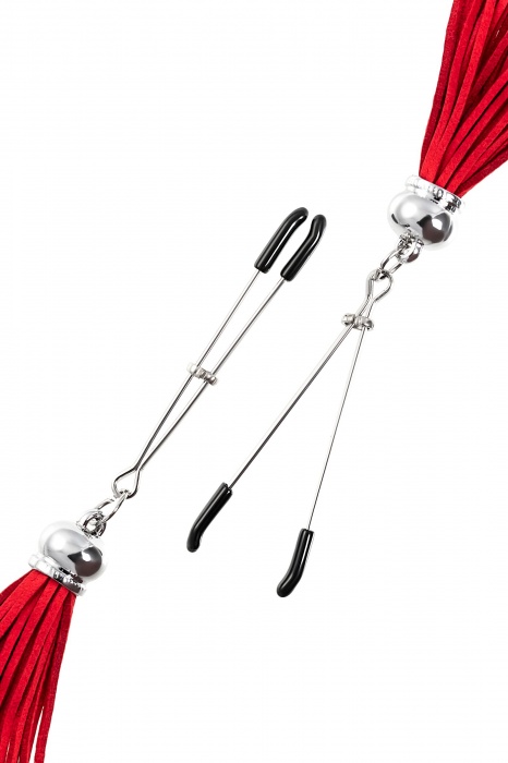 Зажимы на соски «Вилки» с красными кисточками из замши - Pecado - купить с доставкой в Кемерово