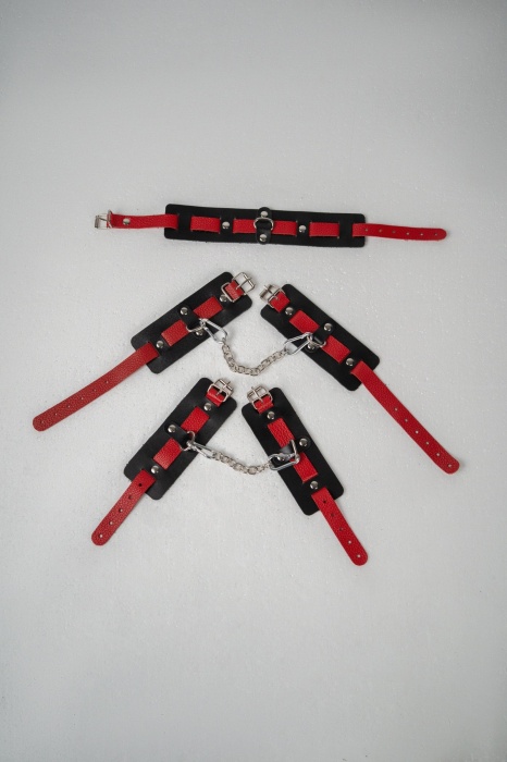 Черно-красный набор фиксаций: наручники, оковы и ошейник - Crazy Handmade - купить с доставкой в Кемерово