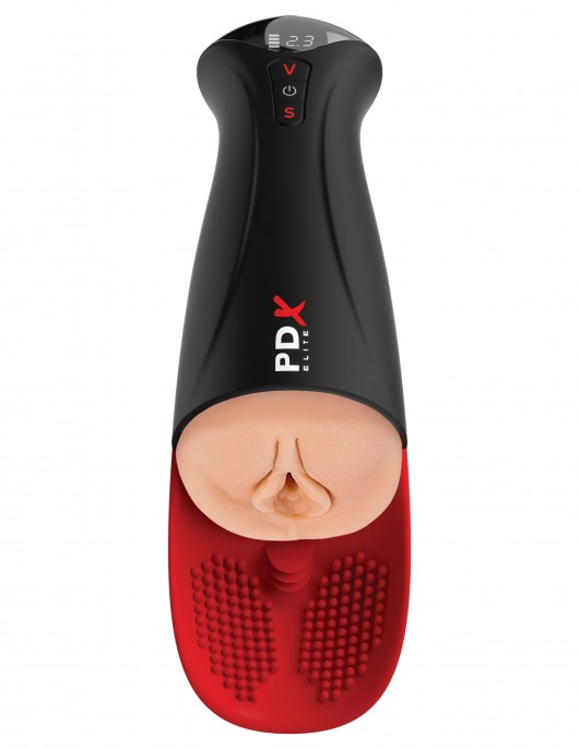 Телесный мастурбатор-вагина в черной колбе с вибрацией Fuck-O-Matic Pro XL - Pipedream - в Кемерово купить с доставкой