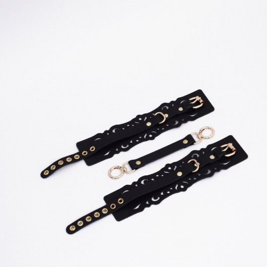 Черный кожаные оковы с узорами и золотистой фурнитурой - Crazy Handmade - купить с доставкой в Кемерово