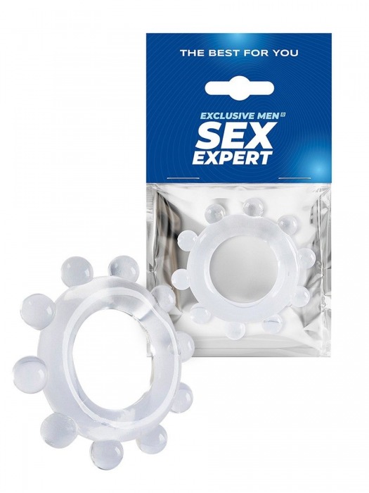 Прозрачное эрекционное кольцо со стимулирующими шариками - Sex Expert - в Кемерово купить с доставкой