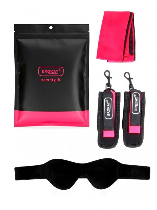Черно-розовый эротический набор: маска, наручники и повязка - Erokay - купить с доставкой в Кемерово