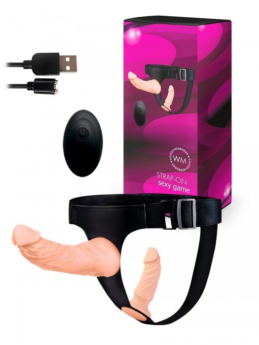 Женский страпон с 2 насадками, вибрацией и пультом ДУ - Erowoman-Eroman - купить с доставкой в Кемерово