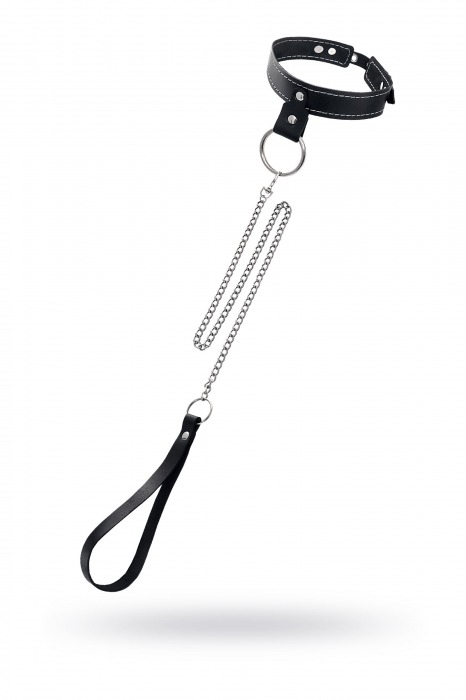 Черный узкий однослойный ошейник с серебристым поводком-цепочкой - Pecado - купить с доставкой в Кемерово