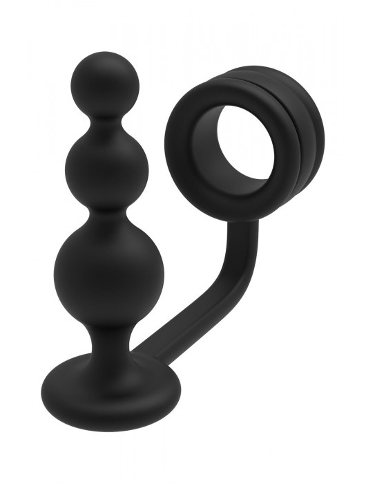 Черное эрекционное кольцо с анальной елочкой Cockring With Beaded Anal Plug - Dream Toys - в Кемерово купить с доставкой