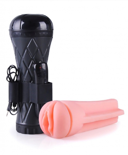 Телесный мастурбатор-вагина в черной колбе с вибрацией - Boys of Toys - в Кемерово купить с доставкой