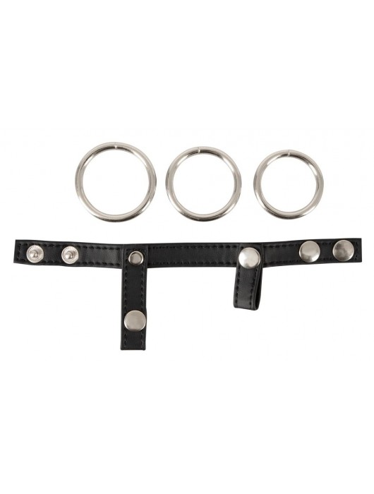 Подхват для мошонки с 3 съемными эрекционными кольцами Leder-Riemen - Orion - в Кемерово купить с доставкой