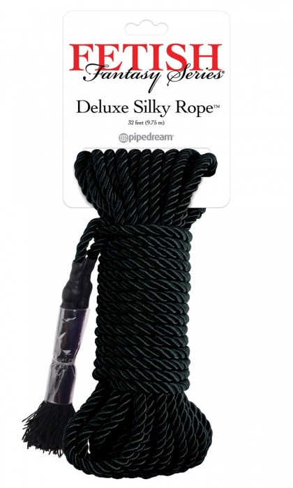 Черная веревка для фиксации Deluxe Silky Rope - 9,75 м. - Pipedream - купить с доставкой в Кемерово