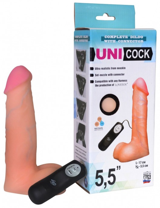 Фаллическая насадка Харнесс UNICOCK 5,5  с вибрацией - 17 см. - LOVETOY (А-Полимер) - купить с доставкой в Кемерово