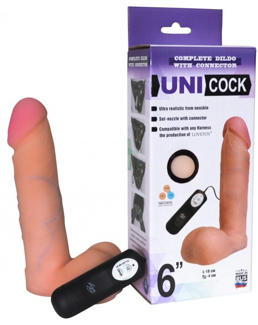 Фаллическая насадка Харнесс UNICOCK 6  с вибрацией - 18 см. - LOVETOY (А-Полимер) - купить с доставкой в Кемерово