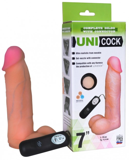 Фаллическая насадка Харнесс UNICOCK 7  с вибрацией - 19 см. - LOVETOY (А-Полимер) - купить с доставкой в Кемерово
