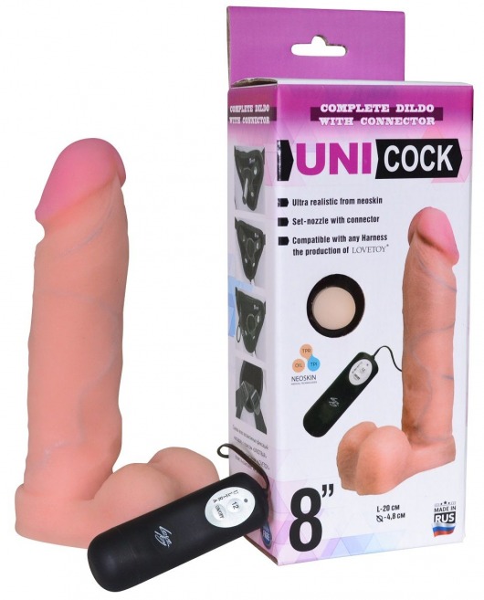 Фаллическая насадка Харнесс UNICOCK 8  с вибрацией - 20 см. - LOVETOY (А-Полимер) - купить с доставкой в Кемерово